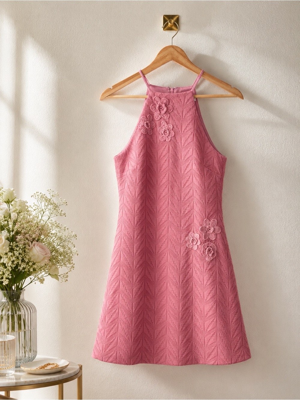Likely New York Thea Mini Dress Mauvewood Pink Knit Floral Size 4 Wedding Guest